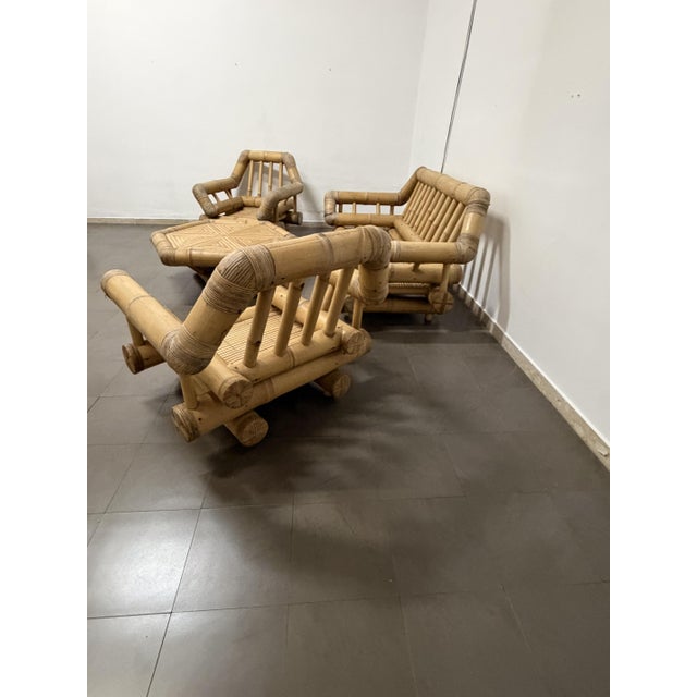 Bamboo Sofas, Armchairs and Coffee Table, 1970, Set of 4 For Sale - Image 9 of 11