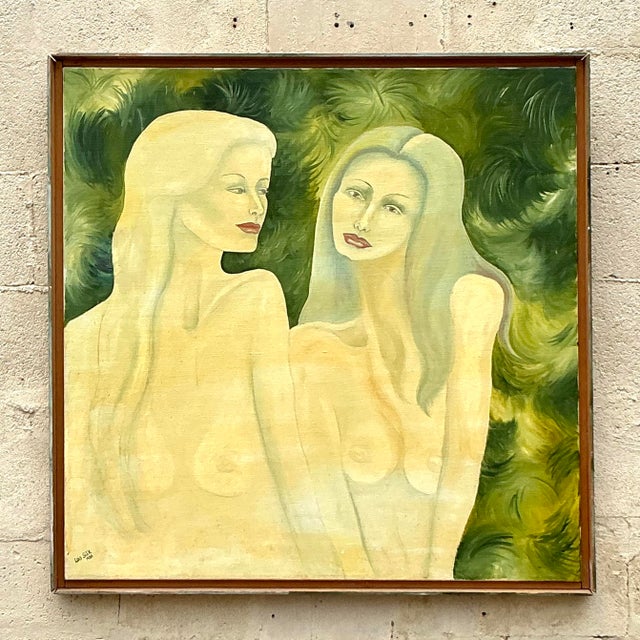 Vintage Boho Original Nude Figurative Oil Painting on Canvas For Sale - Image 4 of 8