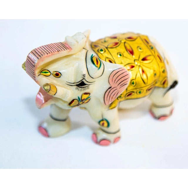 Stone Vintage White Marble Mughal Jeweled Elephant Sculpture Paper Weight For Sale - Image 7 of 12