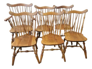 Nichols & Stone Windsor Traditional Fiddleback Maple Dining Chairs Set Six 1960s