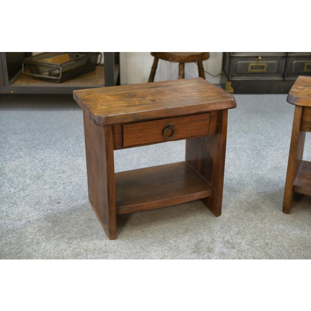 Wood Brutalist Bedside Tables in Elm by Aranjou, 1960, Set of 2 For Sale - Image 7 of 9