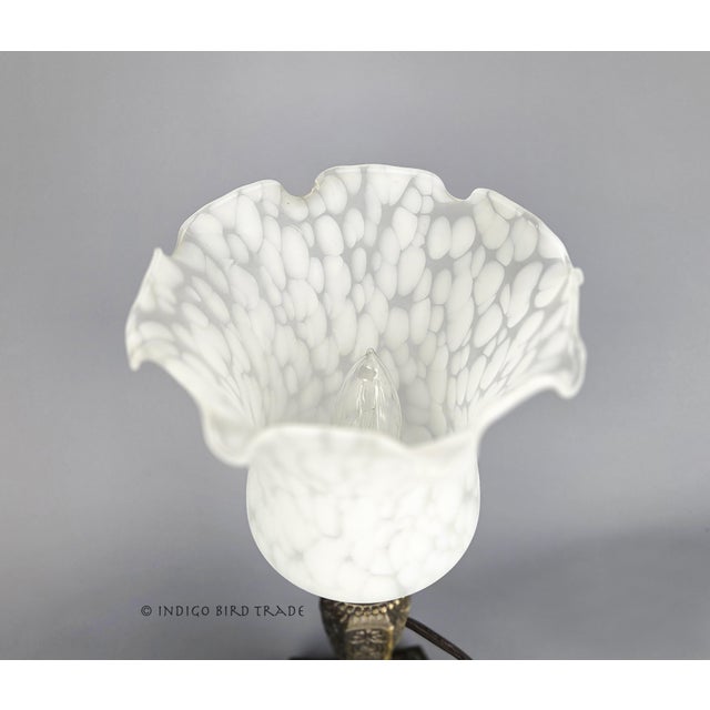 Vintage Flower Shaped Metal and Frosted Glass Shade Table Lamp For Sale - Image 4 of 10
