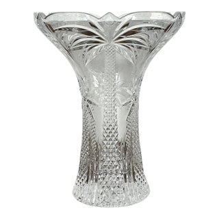 Vintage Palm Tree Crystal Vase For Sale