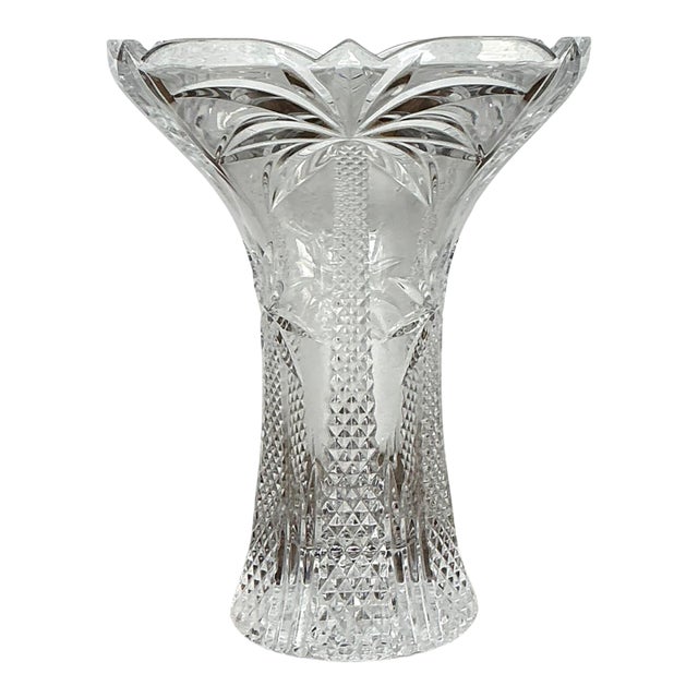 Vintage Palm Tree Crystal Vase For Sale