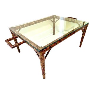 Italian Gilt Tortoise Shell Painted Faux Bamboo Tray Coffee Table For Sale