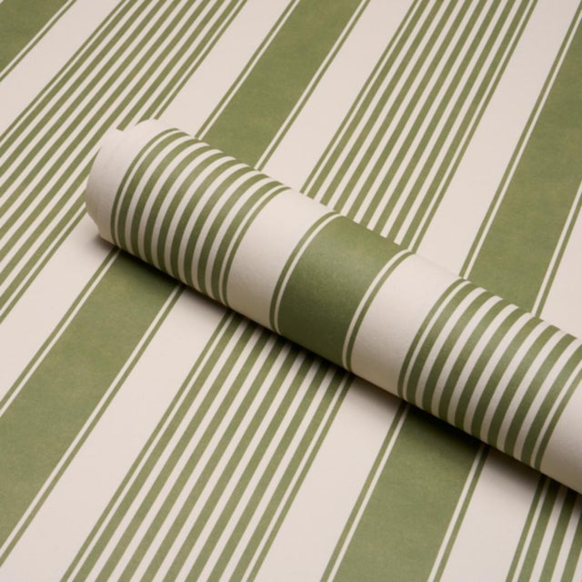 Schumacher Sample - Schumacher Summerville Stripe Wallcovering In Moss For Sale - Image 4 of 6