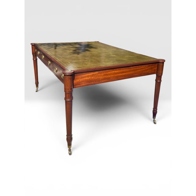 Mid 20th Century Vintage Baker Furniture Mahogany & Tooled Leather Partner's Writing Desk – "Crown & Tulip" Era For Sale - Image 5 of 12