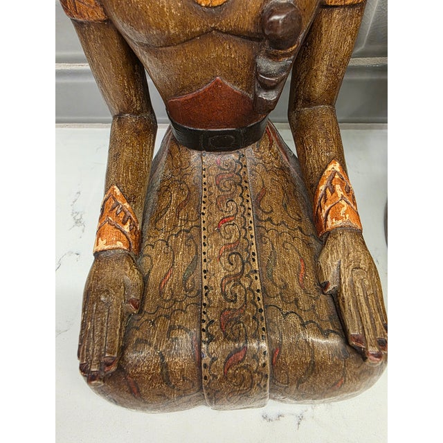 Mid-Century Balinese Hand-Carved Teakwood Kneeling Ceremonial Couple - A Pair For Sale - Image 4 of 5