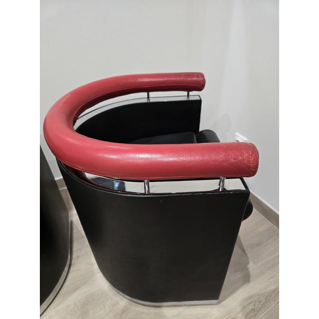 Armchairs in Black and Red Leather Chrome, 1980s, Set of 2 For Sale - Image 15 of 17