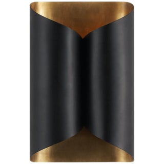AERIN for Visual Comfort Signature Selfoss Sconce in Black with Hand-Rubbed Antique Brass Interior For Sale