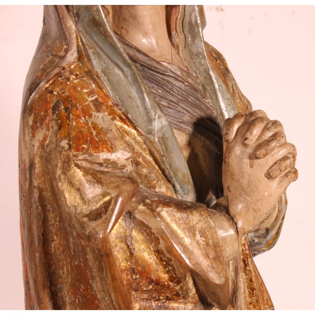 Spanish Artist, Saint John the Baptist and the Virgin Mary from a Crucifixion Group, 1500, Walnut, Set of 2 For Sale - Image 17 of 18