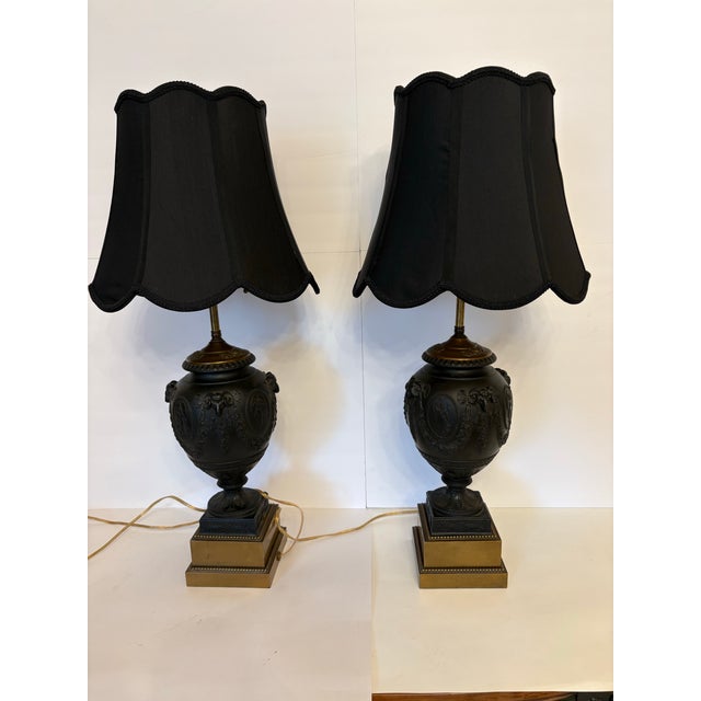 18th Century Monumental Wedgwood Black Basalt Urn Table Lamps - A Pair For Sale - Image 10 of 10