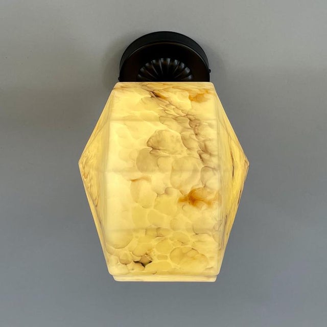 Art Deco Marbled Opaline Glass and Burnished Brass Flush Mount, Germany, 1920s For Sale - Image 14 of 18