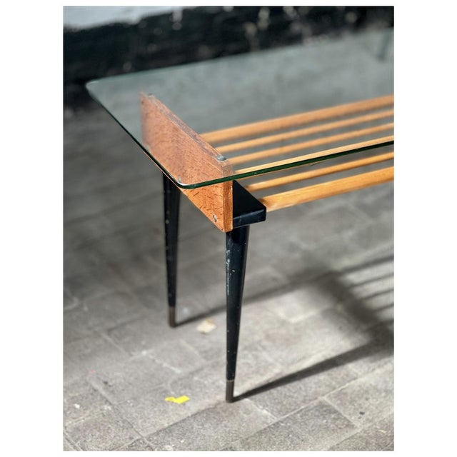 Vintage Mid-Century Wooden Side or Coffee Table with Glass Top For Sale - Image 6 of 18