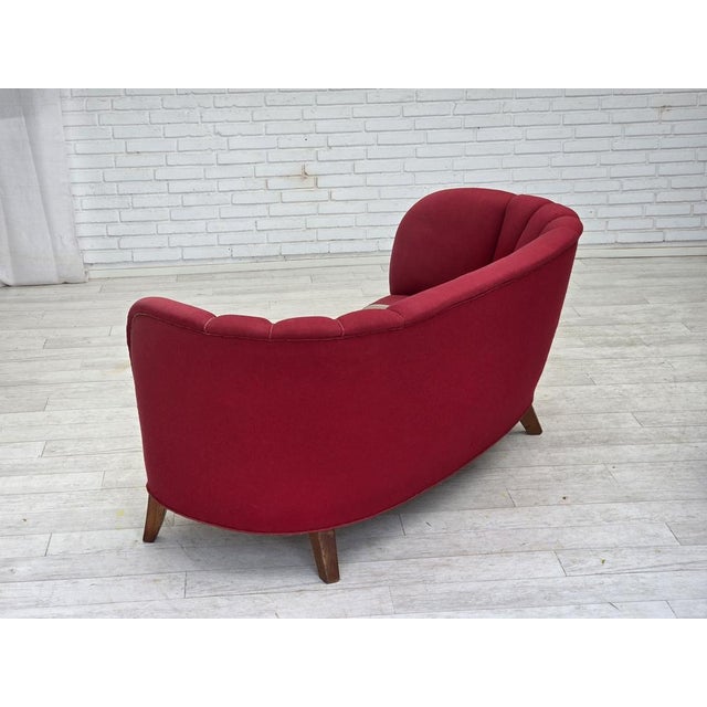 Danish 2-Seater Banana Sofa in Wool with Oak Legs, 1960s For Sale - Image 10 of 18