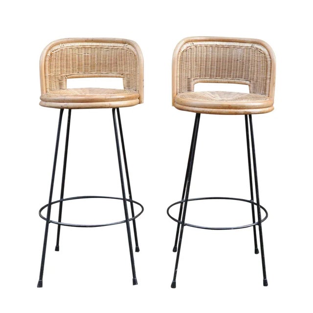 Vintage Cast Iron and Rattan Bar Stools, 1960s, Set of 2 For Sale - Image 9 of 9