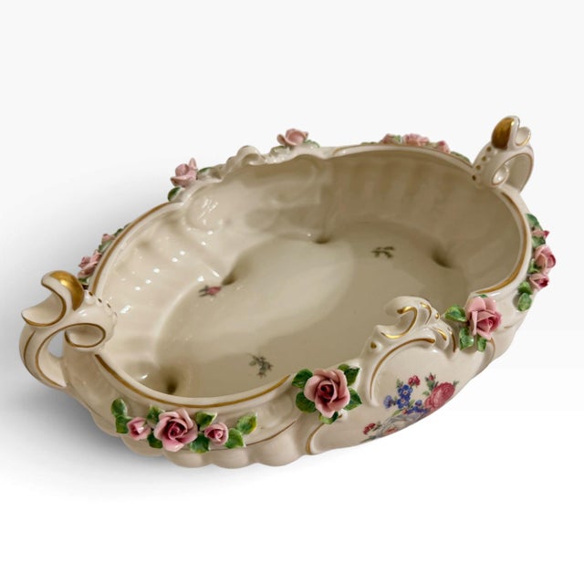 Vintage German Dresden Porcelain Rose Console Bowl For Sale - Image 15 of 15