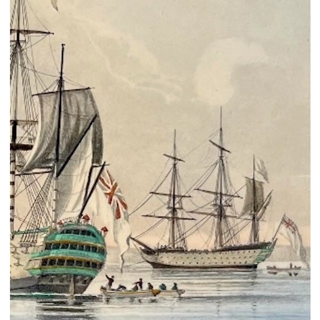 Early 19th Century Antique Pair of English Maritime Colored Etchings, 1806. For Sale - Image 5 of 12
