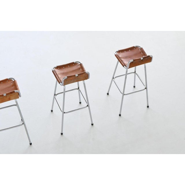 Orange Leather Bar Stools by Charlotte Perriand, 1960s, Set of 3 For Sale - Image 8 of 18