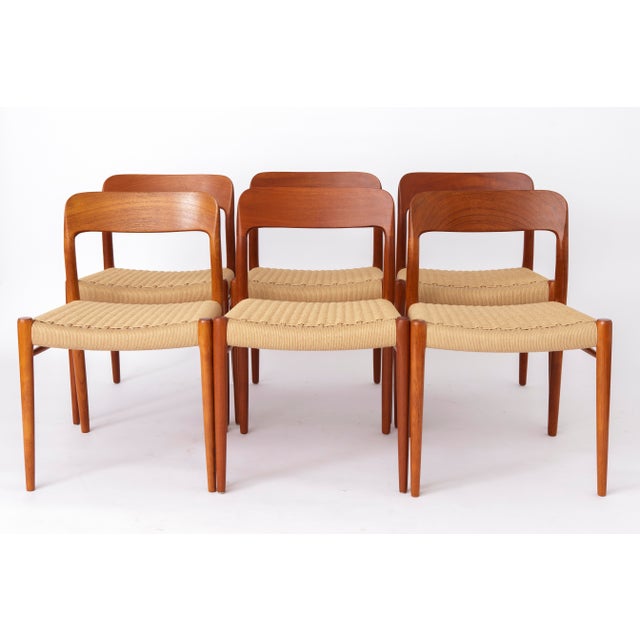 Large Danish Teak Dining Chairs Model 75 with Papercord Seats by Niels Otto (N. O.) Møller for J.L. Møllers, 1950s, Set of 8 For Sale - Image 9 of 12