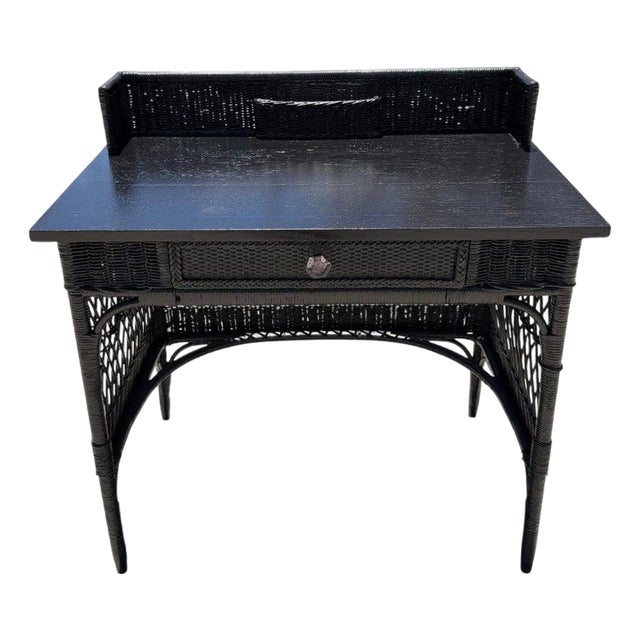 Black Painted Bar Harbor Wicker Desk For Sale