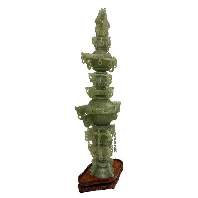 Stone Mid-20th Century Chinese Huge 3 Tiers Carved Jade Dragon Tower For Sale - Image 7 of 13