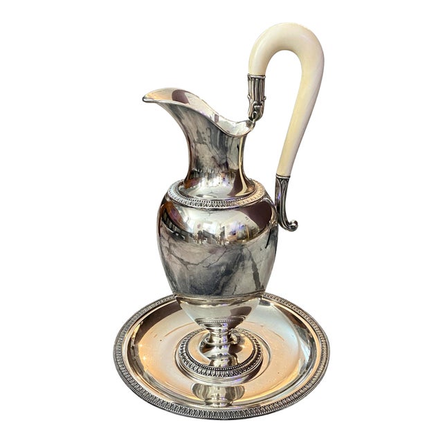Nineteenth Century Continental Silver Wine Ewer and Under Plate For Sale