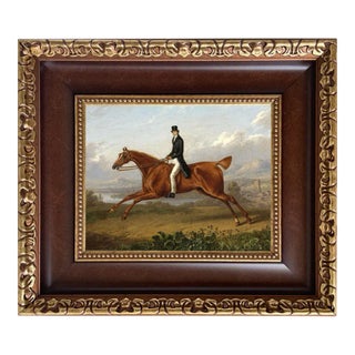 Gentleman on a Galloping Chestnut Horse 8x10" Print on Canvas in Wide Brown and Antiqued Gold Frame For Sale