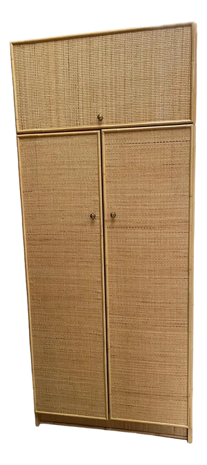 Vintage Cane Wardrobe with Top Storage Unit