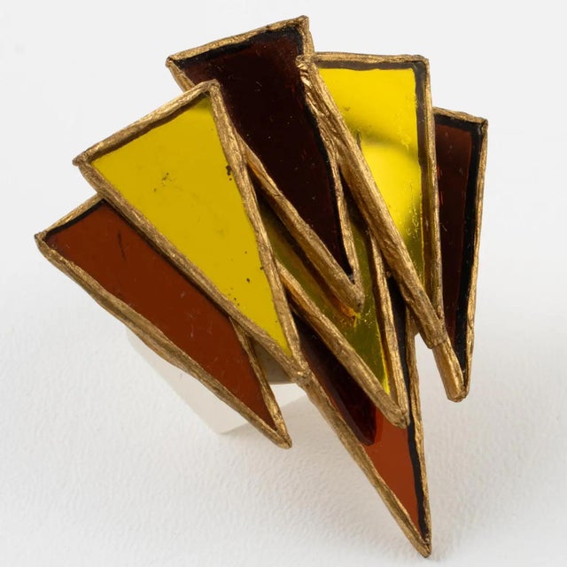 1970s Irena Jaworska, Line Vautrin School Resin Talosel and Mirrors Mosaic Brooch For Sale - Image 5 of 8