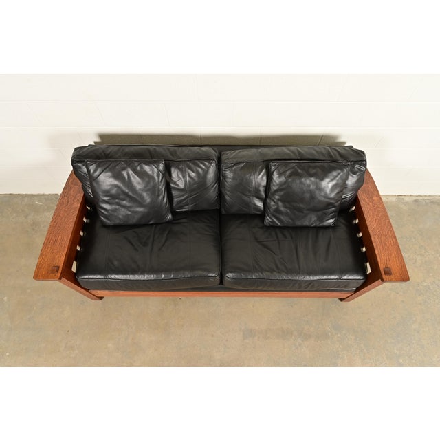 Late 20th Century L. & J. G. Stickley Mission Oak Arts & Crafts Bow Arm Sofa For Sale - Image 5 of 13