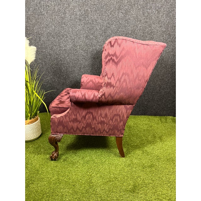 Vintage "Custom Built" American of High Point Damask Wingback Chair For Sale - Image 4 of 7