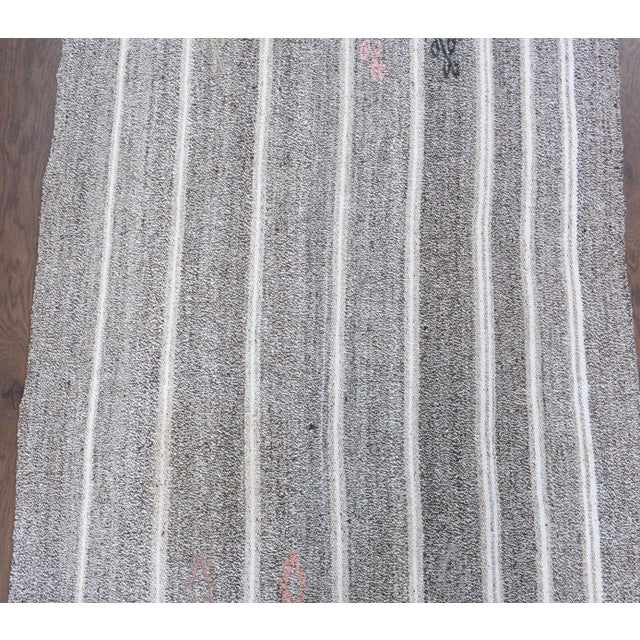 Textile Vintage Turkish Hand-Knotted Wool Cotton Gray Kilim Runner Rug For Sale - Image 7 of 9