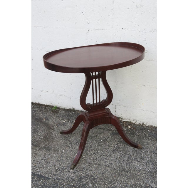 Brown 1940s Mahogany Oval Harp Design Claw Feet Side End Table For Sale - Image 8 of 14
