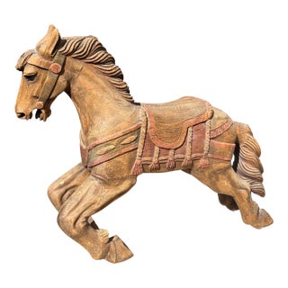 1950s Hand Carved Americana Carousel Horse Sculpture For Sale