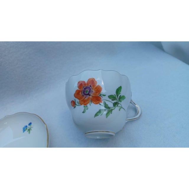 Gold Vintage Porcelain Coffee Tea Trio in Red Anemone from Meissen, 1970s, Set of 3 For Sale - Image 8 of 16