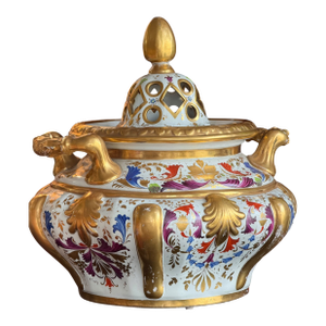 Antique 18th C Coalport English Porcelain Centerpiece Covered Potpourri Bowl