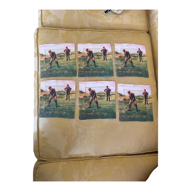 6 Golf Themed Fabric Squares Cocktail Napkins For Sale