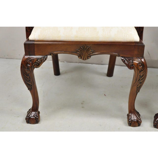 Late 20th Century English Chippendale Style Carved Mahogany Ball & Claw Dining Arm Chairs - A Pair For Sale - Image 5 of 12