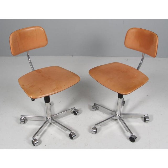 Kevi office chair designed by Jørgen Rasmussen. with height adjustment. Original pholstered with tan full grain butt...