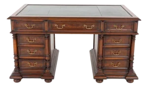Antique French Pedestal Desk Walnut, 1880s
