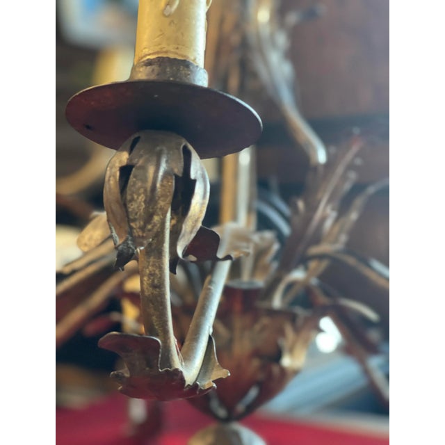 1940s Italian Golden Chandeliers with 6 Candles, Set of 2 For Sale - Image 5 of 8