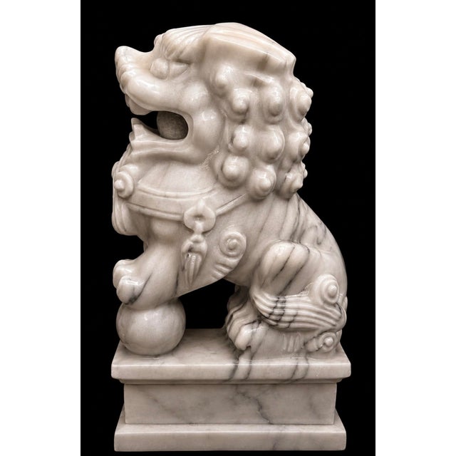 Monumental Hand-Carved Japanese Marble Guardian Lions (Komainu) – Matching Pair For Sale In Philadelphia - Image 6 of 6