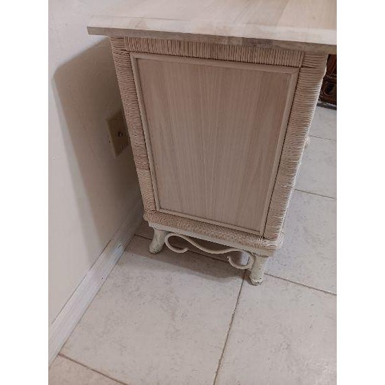 1980s Nightstand Whitewash Wood Wicker Metal Detail Coastal Style For Sale In Naples, FL - Image 6 of 7