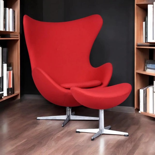 An exceptional early Egg chair and ottoman designed by Arne Jacobsen for Fritz Hansen, Denmark. This example dates...
