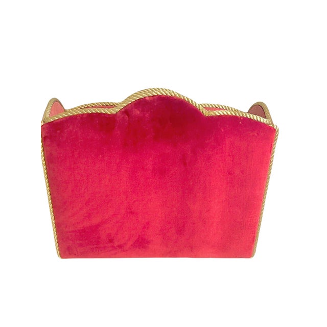 Vintage Italian Hollywood Regency Pink Velvet Magazine Book Holder For Sale - Image 6 of 17