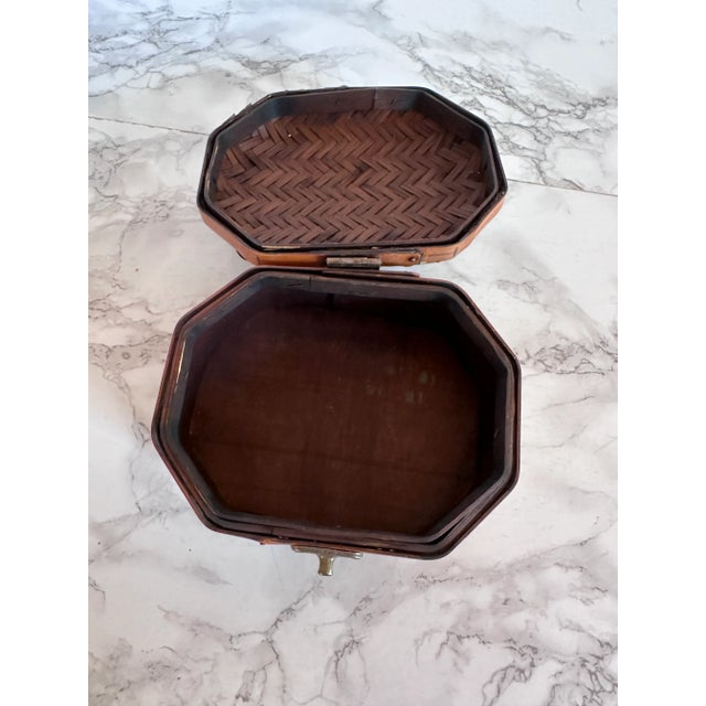 Woven Hinged Box With Brass Detail For Sale - Image 4 of 6