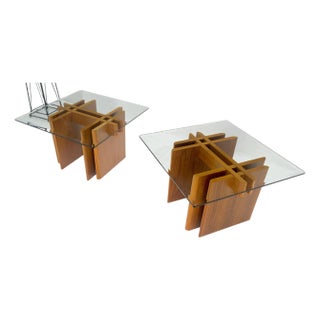 Pair Danish Teak Mid Century Modern Glass Tops End Side Lamp Tables Stands Mint For Sale
