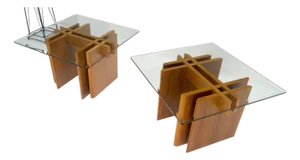 Pair Danish Teak Mid Century Modern Glass Tops End Side Lamp Tables Stands Mint