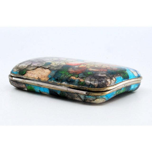 Metal Cigarette Case with Silver Rim and Floral Lid and Fabric Interior For Sale - Image 7 of 10